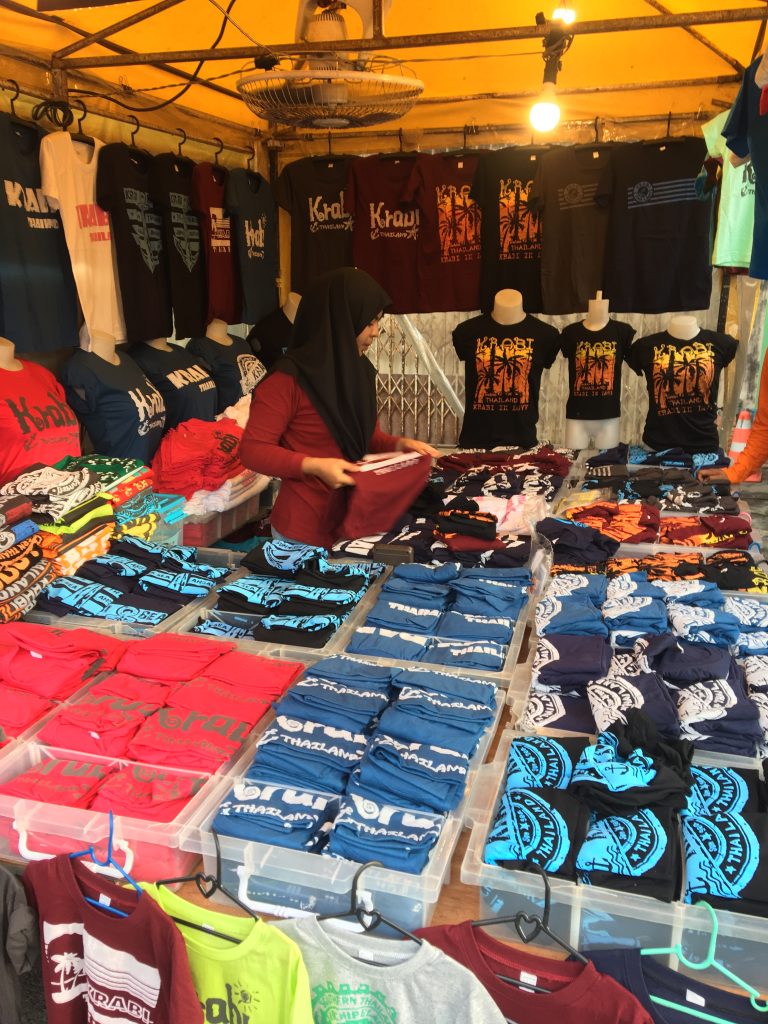 Clothes and bargains on the Walking street market in Krabi